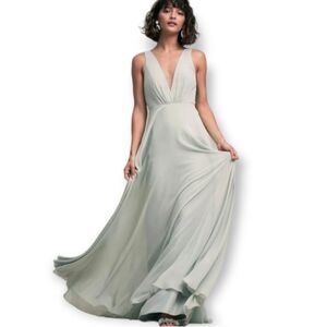 Jenny Yoo Ryan Chiffon Plunging V Neck Dress 10*** BHLDN Morning Mist green